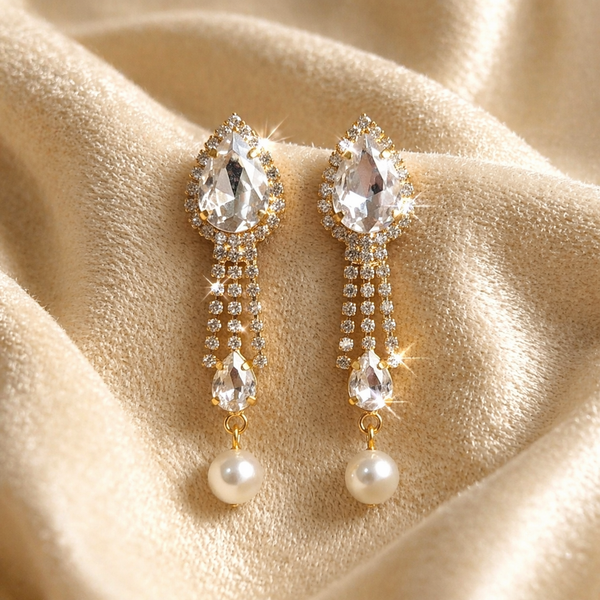 Luxury Anti-tarnish Sparkling Crystal & Pearl Tassel Earrings