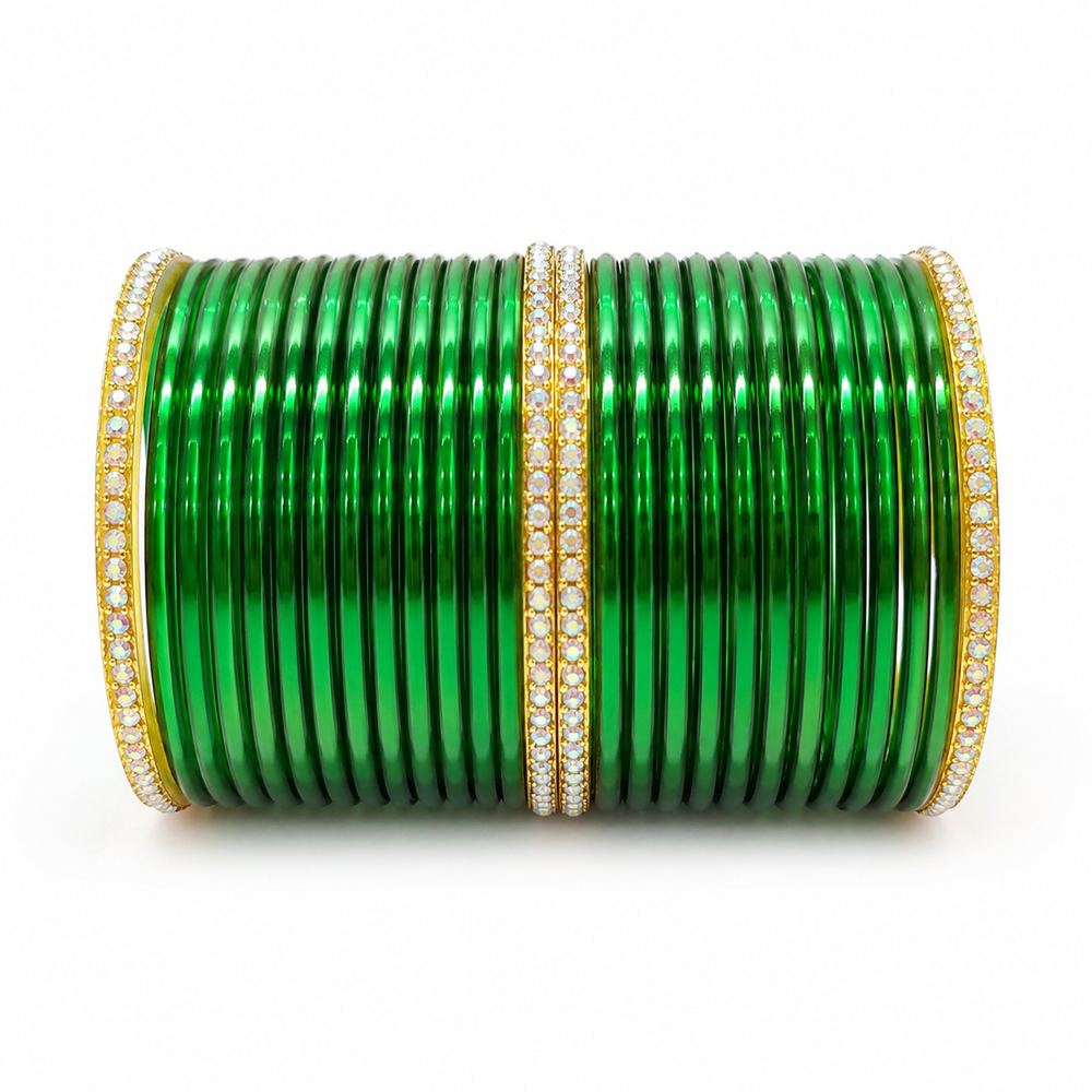 Sawan Special Green Resham Bangles – Pack of 28 Pcs