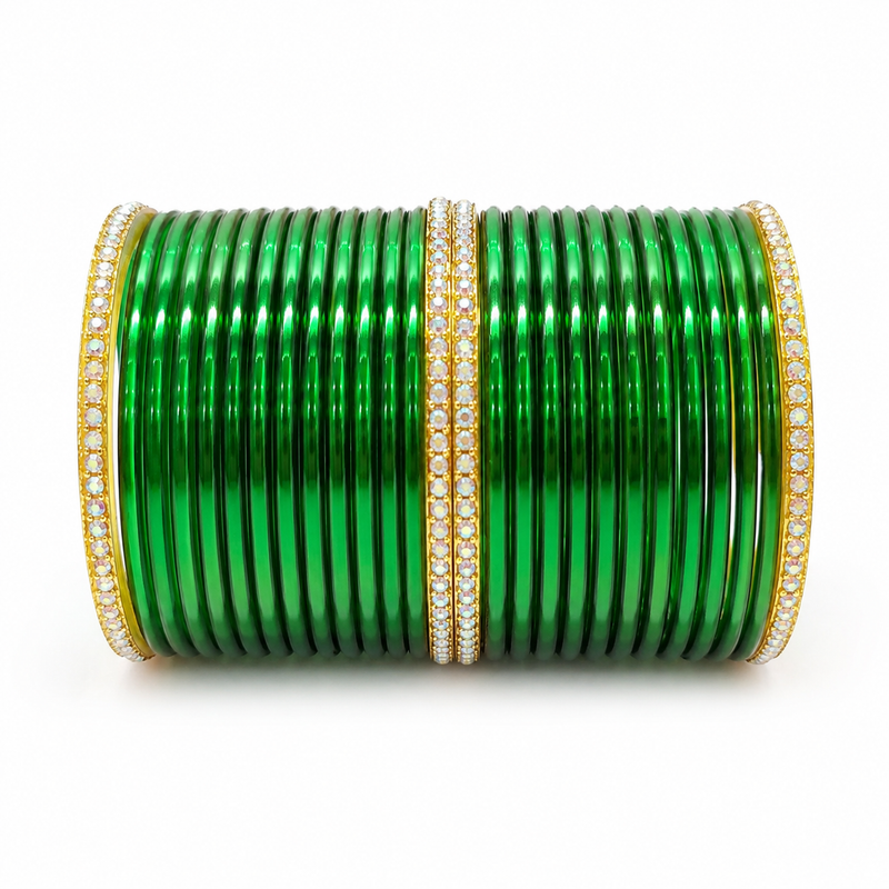 Sawan Special Green Resham Bangles – Pack of 28 Pcs