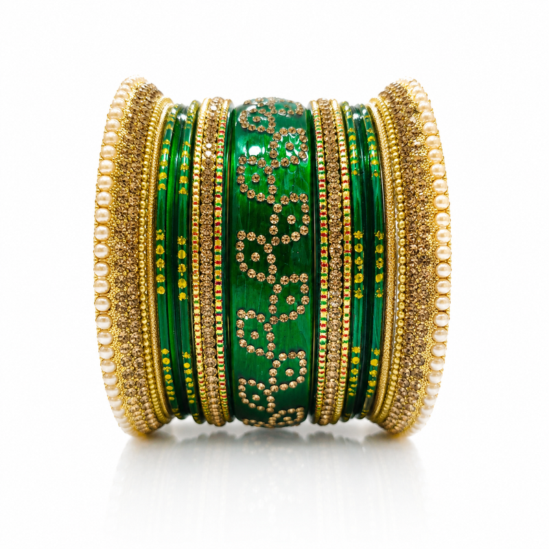 Luxury Green Lahathi Set with Pearl & Stone Work✨