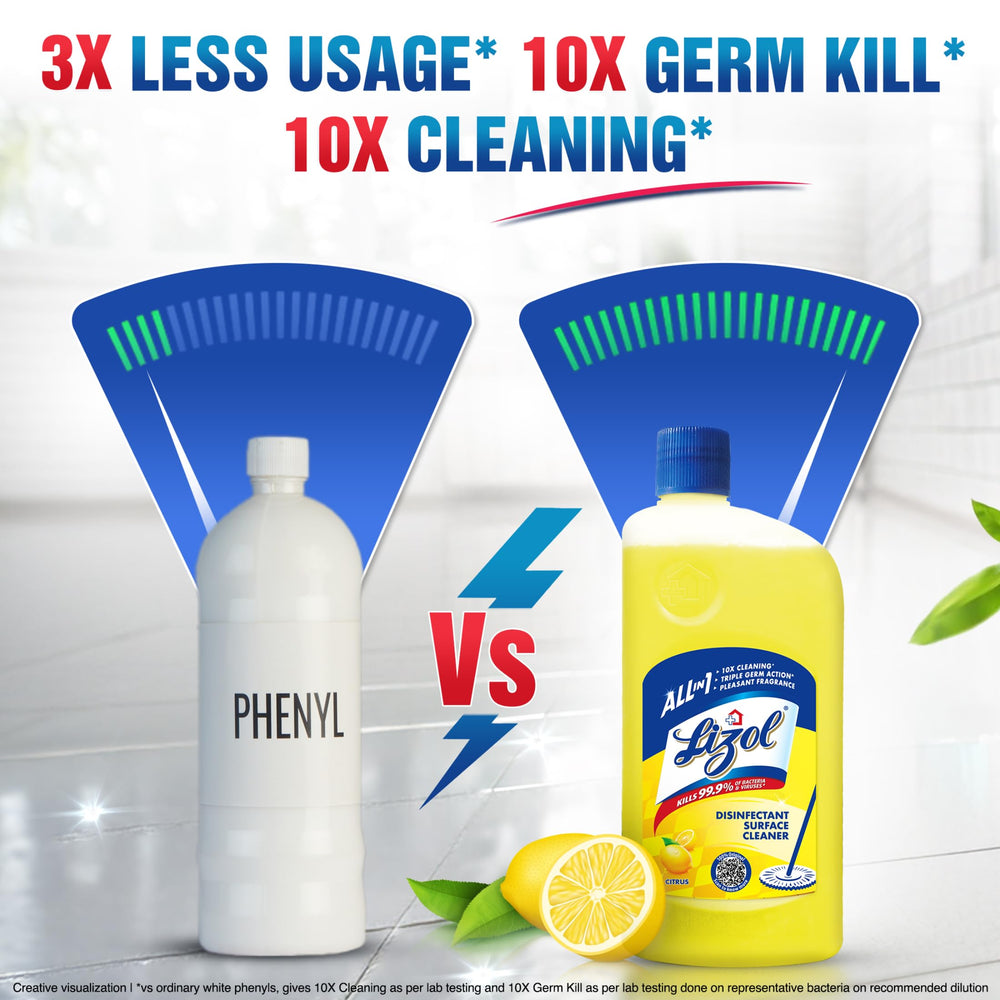 Lizol Disinfectant Surface & Floor Cleaner Liquid, Citrus - 500 ml | Suitable for All Floor Cleaner Mops | Kills 99.9% Germs| India's #1 Floor Cleaner