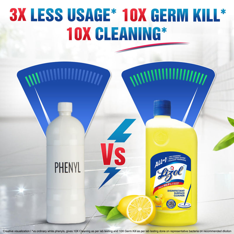 Lizol Disinfectant Surface & Floor Cleaner Liquid, Citrus - 500 ml | Suitable for All Floor Cleaner Mops | Kills 99.9% Germs| India's #1 Floor Cleaner