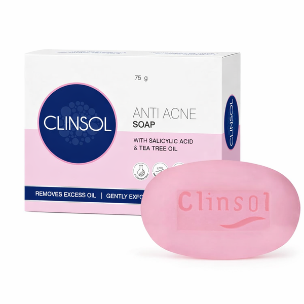 Clinsol Anti-Acne Soap 75g with Tea Tree Oil & Vitamin E | Acne Fighting Soap for Men & Women | Treats & Prevents Acne, Controls Oil & Sooths Skin