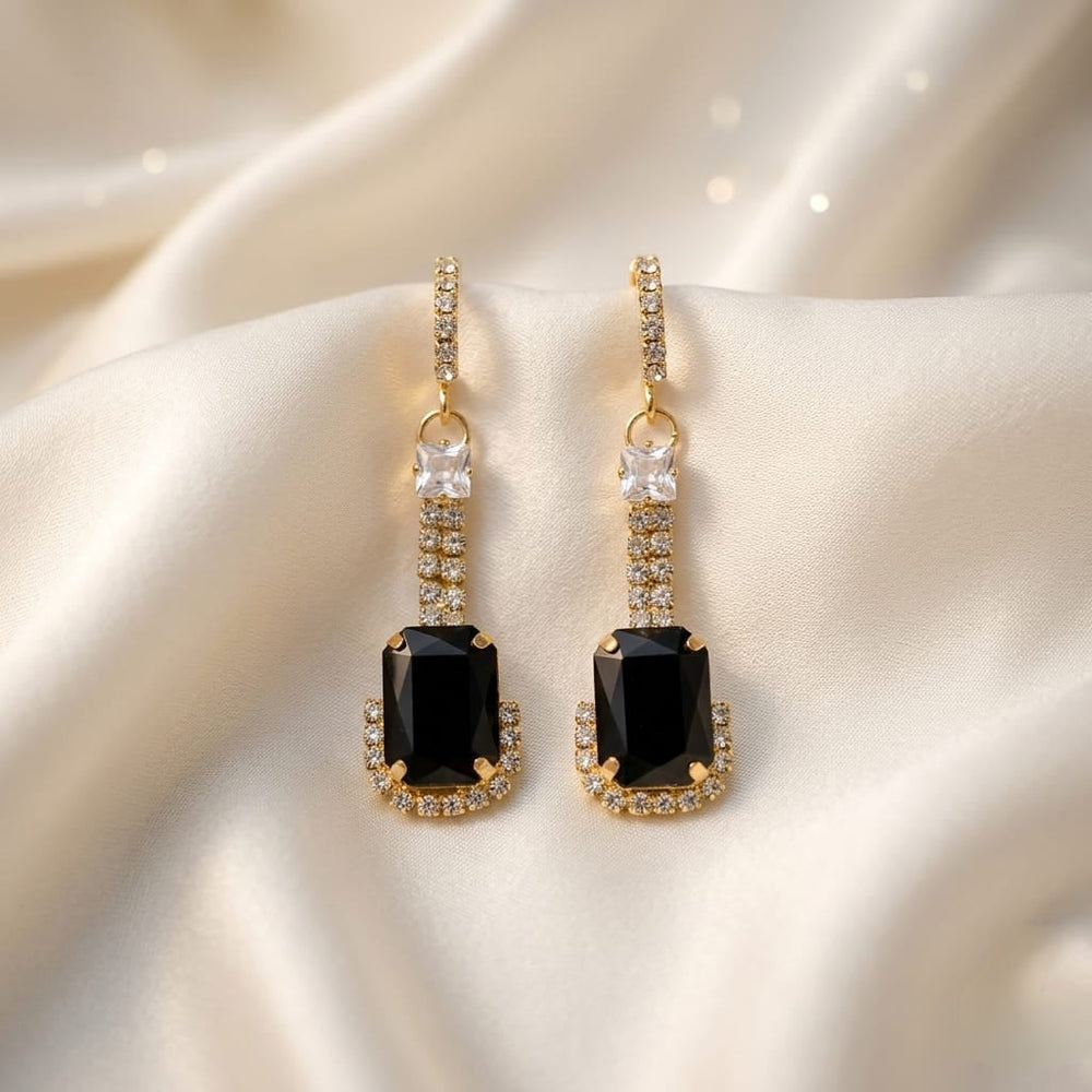 Anti-Tarnish Crystal & Black Stone Earrings