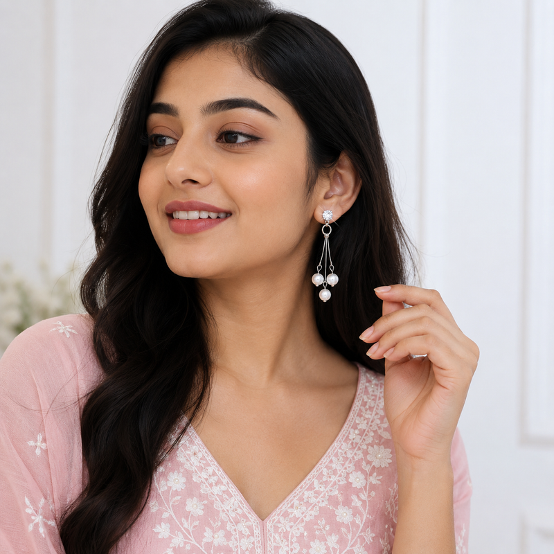 Anti-Tarnish Pearl Drop Earrings for Women & Girls