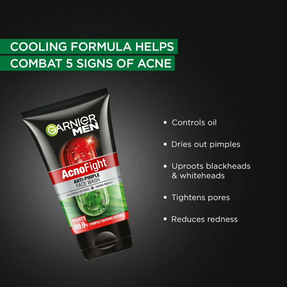 Garnier Men, Anti-Pimple Face Wash, Repairs Skin & Balances Oils, AcnoFight, 150 g