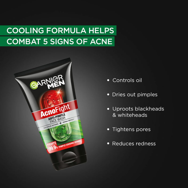 Garnier Men, Anti-Pimple Face Wash, Repairs Skin & Balances Oils, AcnoFight, 150 g