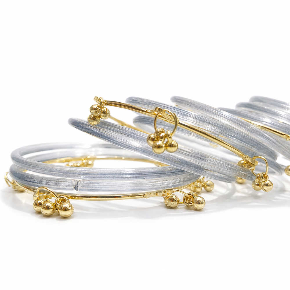 Jelly Kashmiri Bangles with Golden Ghungroo Design – Grey colour