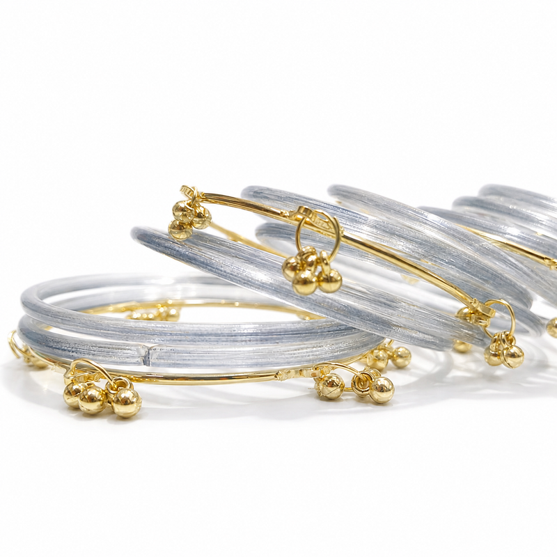 Jelly Kashmiri Bangles with Golden Ghungroo Design – Grey colour
