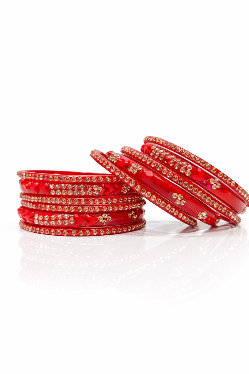 Anti-Tarnish Red colour Stone Studded Bangles –  3pec Set for Women & girls ✨