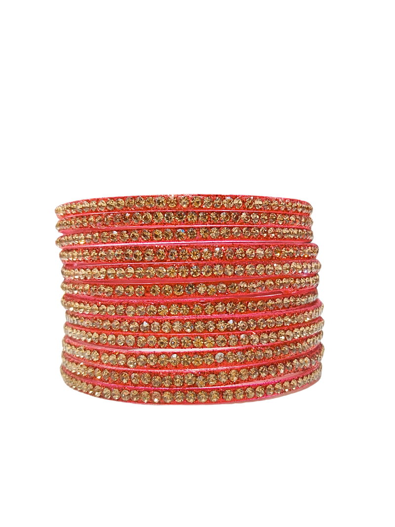 Red Colour Crystal Stone Bangles Set – Stylish Ethnic Jewellery set of 12
