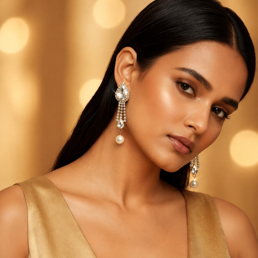 Luxury Anti-tarnish Sparkling Crystal & Pearl Tassel Earrings