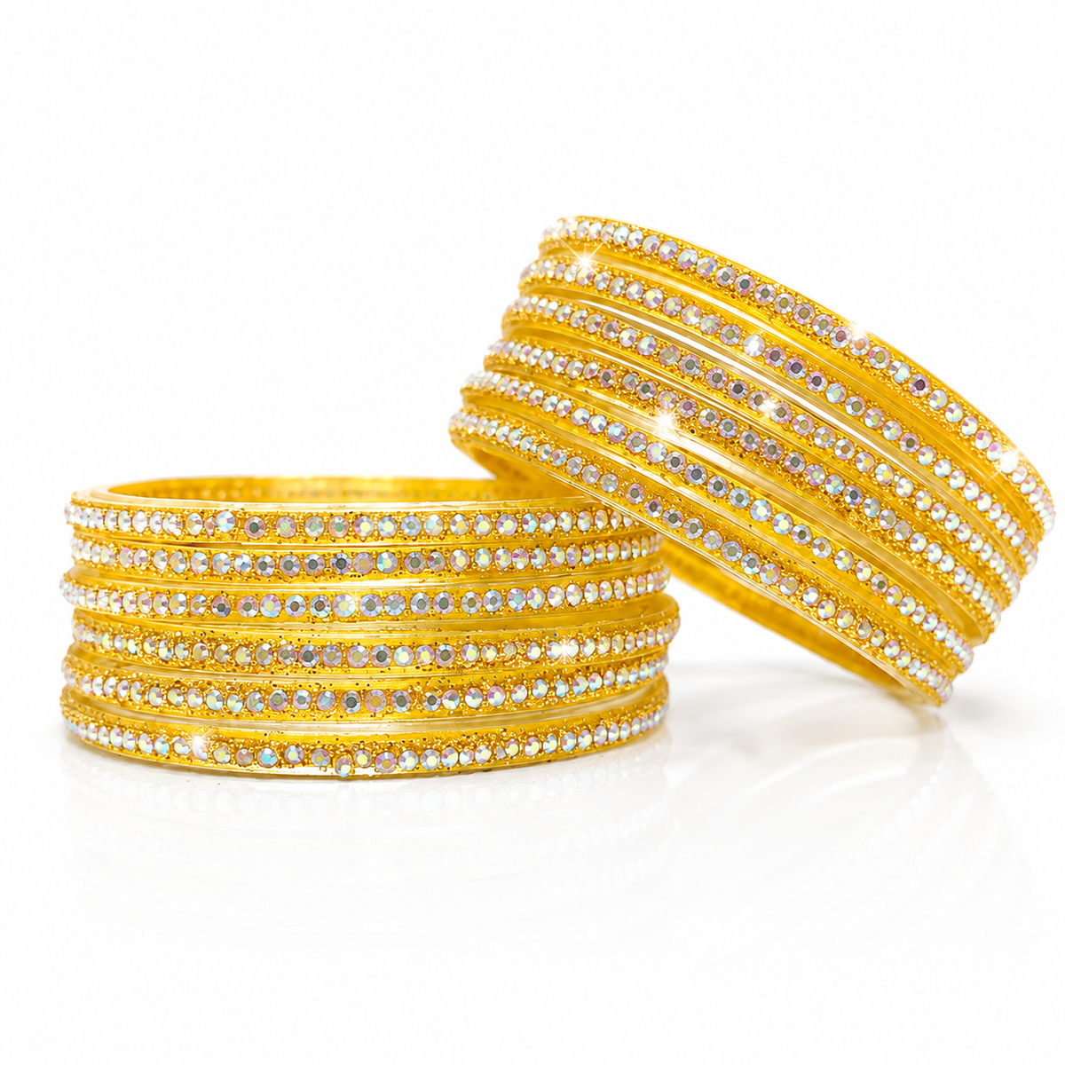 Anti Tarnish Gold Plated Crystal Bangles|Set of 12 Pcs
