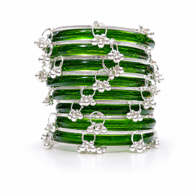 Trendy Green Kashmiri Style Jelly Bangles – Lightweight (Pack of 8 pcs)
