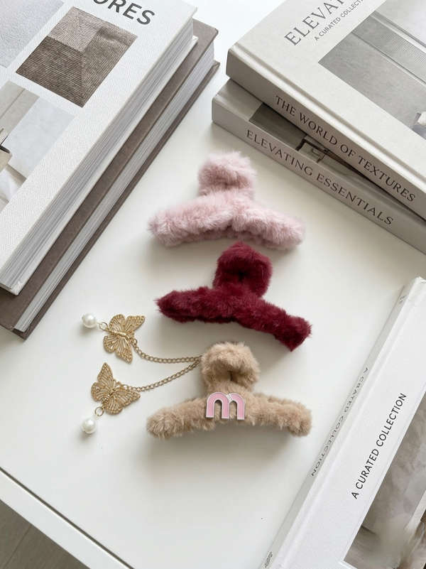 Luxury Soft Fur Hair Claw Clips Combo –  Pack of 3