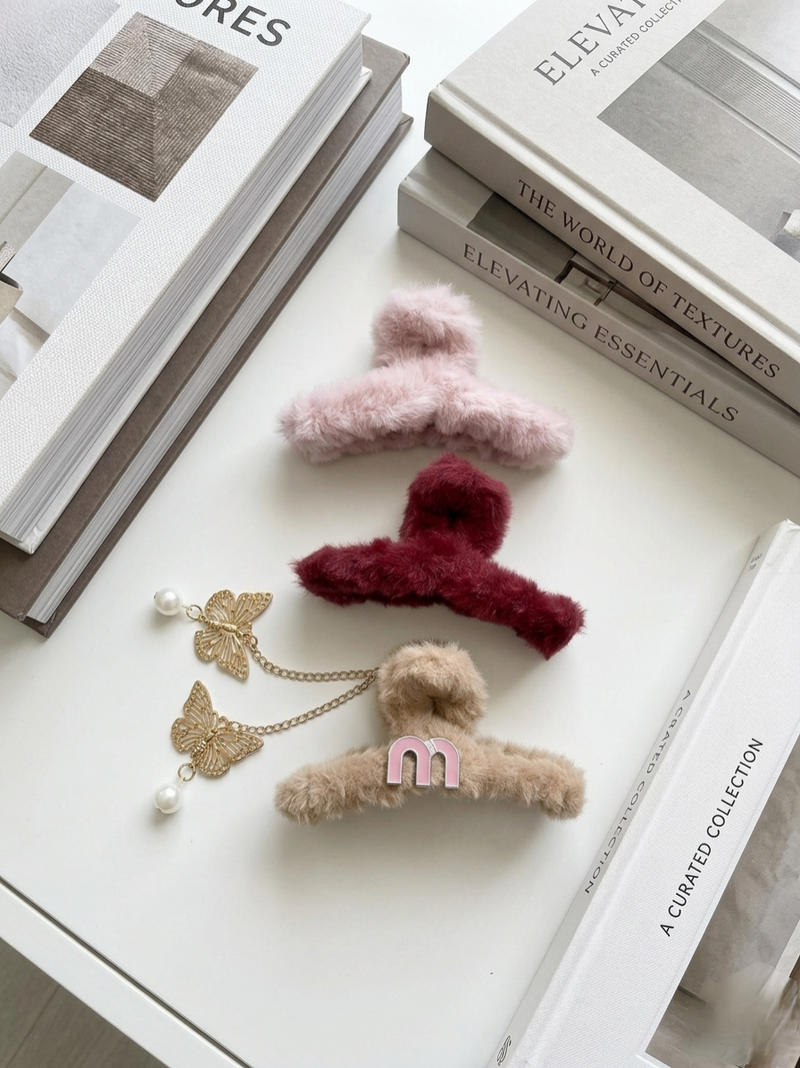 Luxury Soft Fur Hair Claw Clips Combo –  Pack of 3