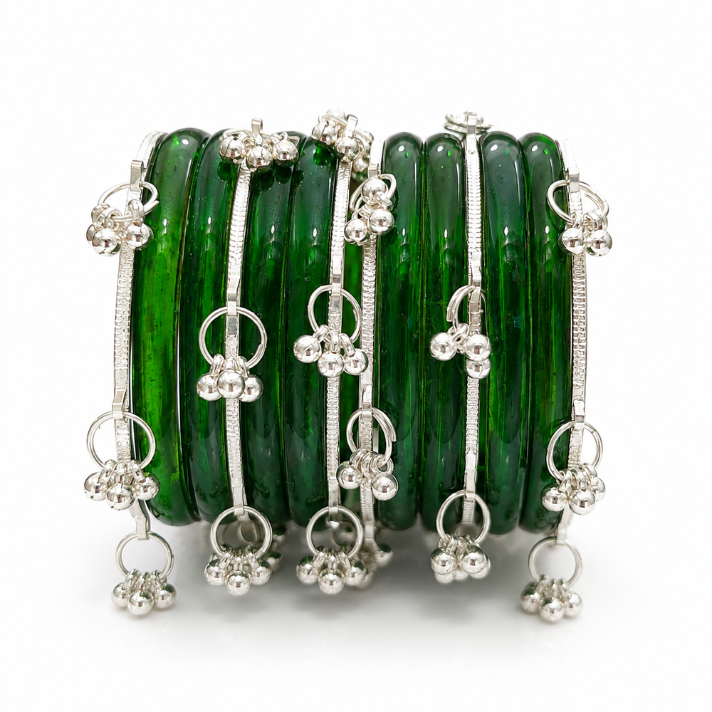 Trendy Green Kashmiri Style Jelly Bangles – Lightweight (Pack of 8 pcs)