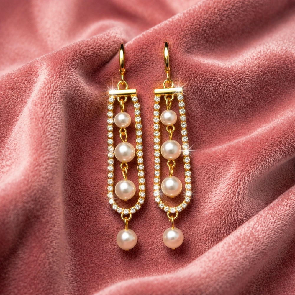 Luxury Pearl Dangle Earrings with Crystal Frame✨
