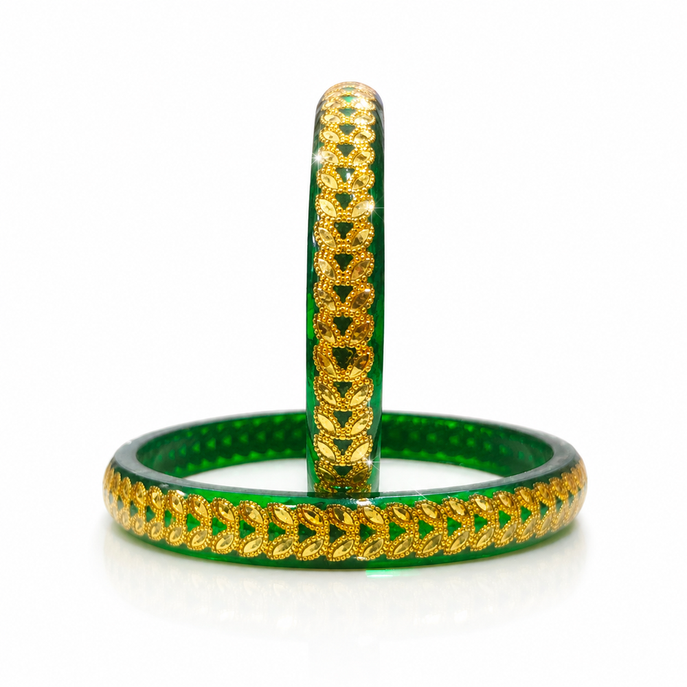 Trendy Green Gold Design Bangles Set | Lightweight Traditional Bangles for Women | (Pack of 2 Pcs)