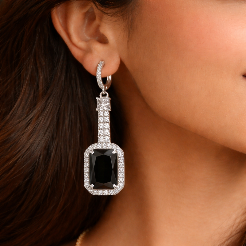 Anti-Tarnish Black Stone Drop Earrings –