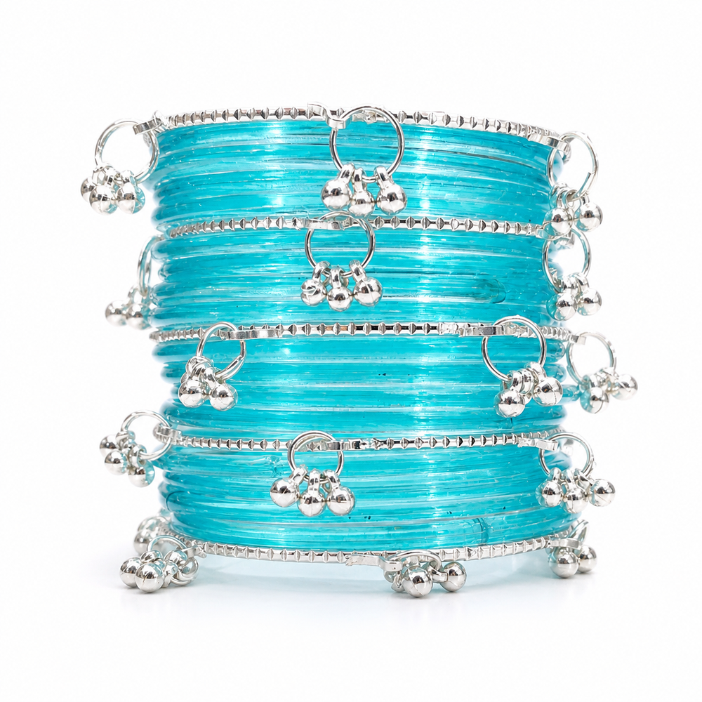 Jelly Kashmiri Santro colour Bangles Set with sliver Ghungroo (Set of 24)pcs ✨