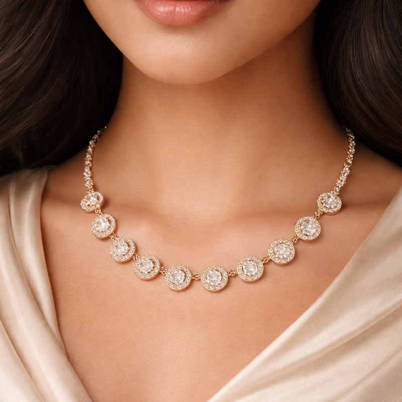 Luxury Gold-Plated Crystal Necklace Set with Matching Earrings✨