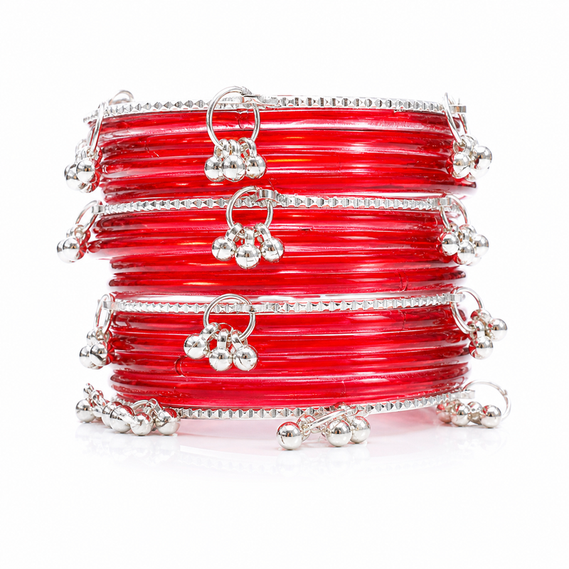 Red Transparent Bangles with Golden Ghungroo Design – Trendy Kashmiri Style Chudi Set