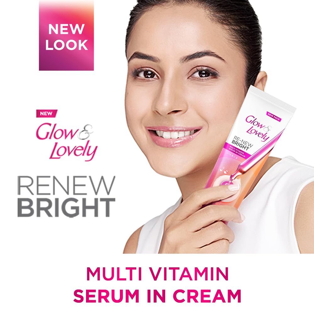 Glow & Lovely Renew Bright Multivitamin Serum in Cream | Vitamins B,C and E | Renews Skin cells |Bright and Healthy Skin | Clinically proven formula is dermatologically tested | 50g