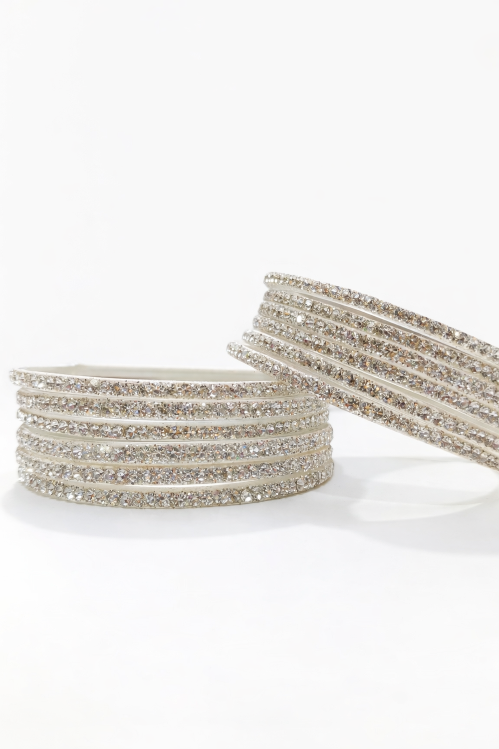Silver Colour Rhinestone Designer Bangles Set – Pack of 12, Ethnic Jewellery