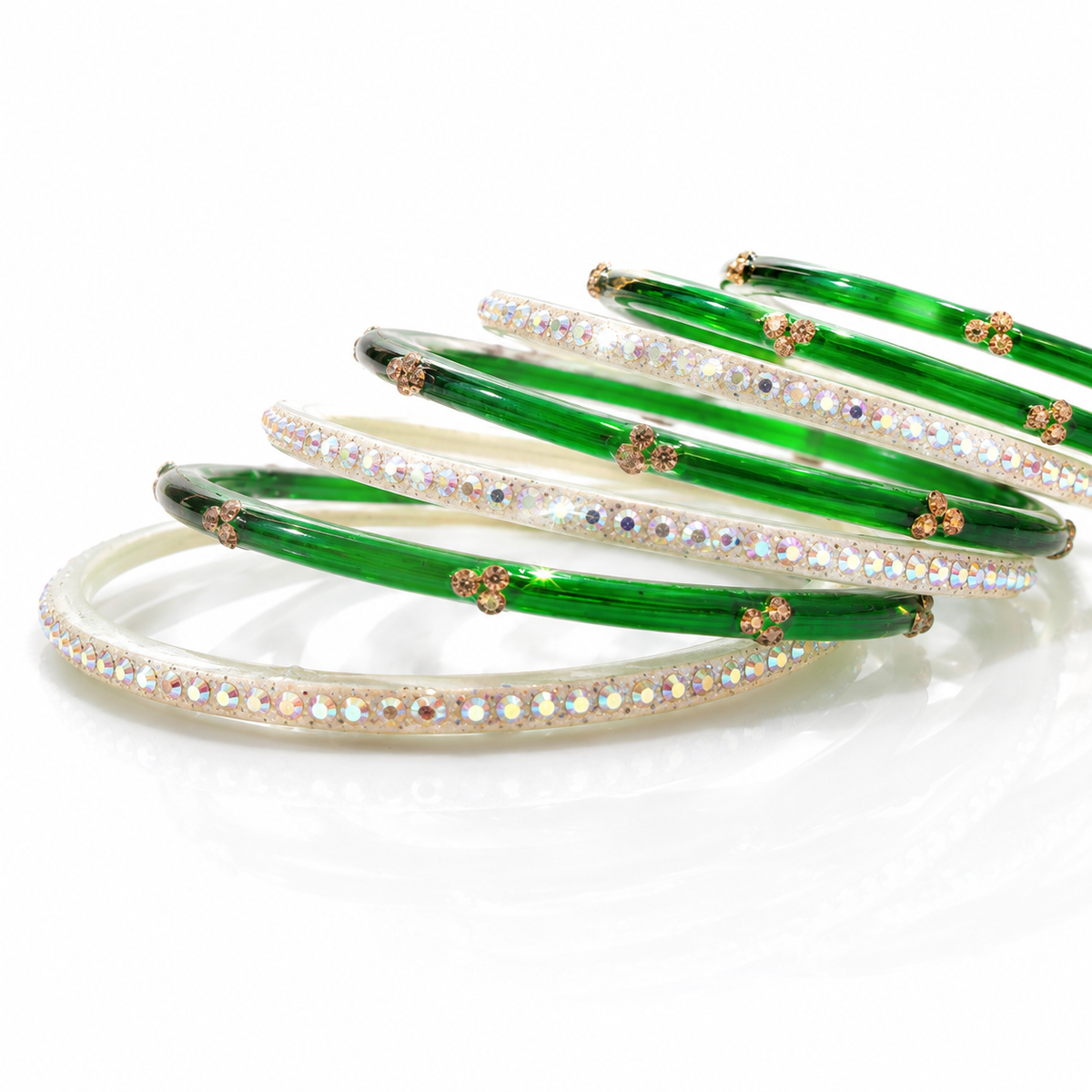 Anti Tarnish Sawan special Green Glass Bangles silver plated | set of 18 Pcs