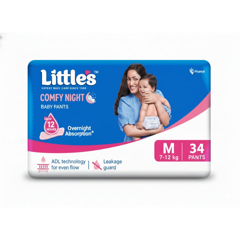 Little's Baby Diapers M Size (Medium) Pants Style | 7-12 kg | 34 Count | Comfy Nights Baby Diaper Pants