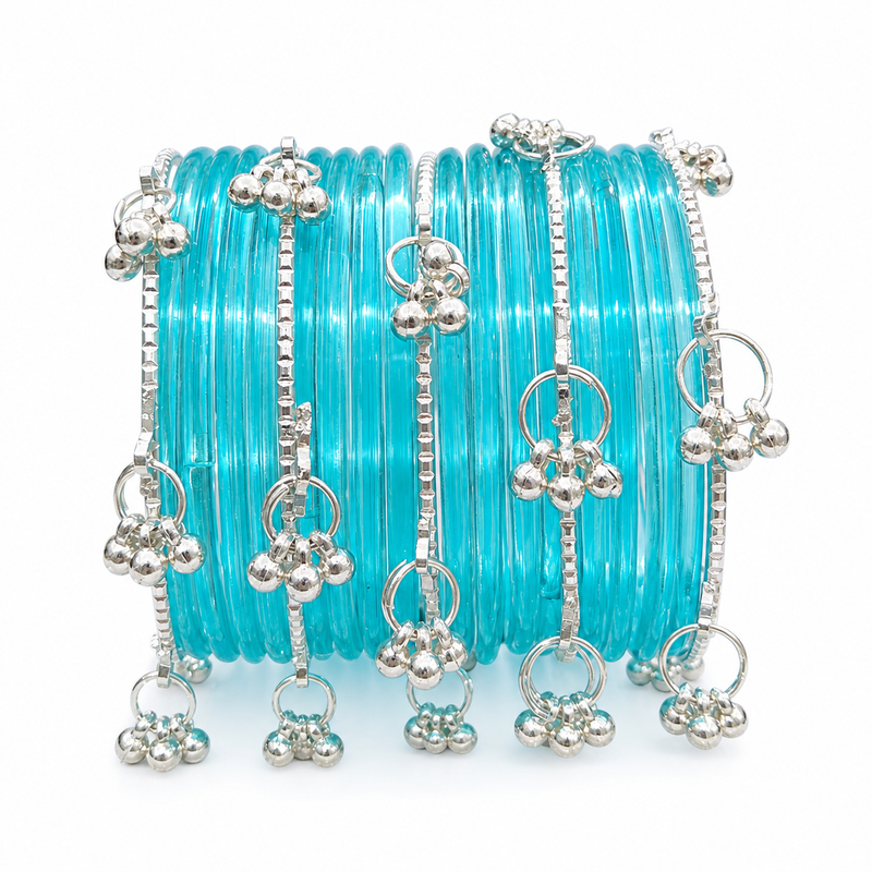 Jelly Kashmiri Santro colour Bangles Set with sliver Ghungroo (Set of 24)pcs ✨
