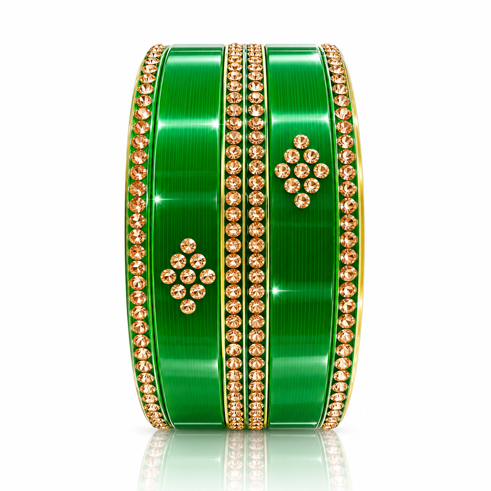 Sawan Special Beautiful Green Glass Bangles with Stone Work✨