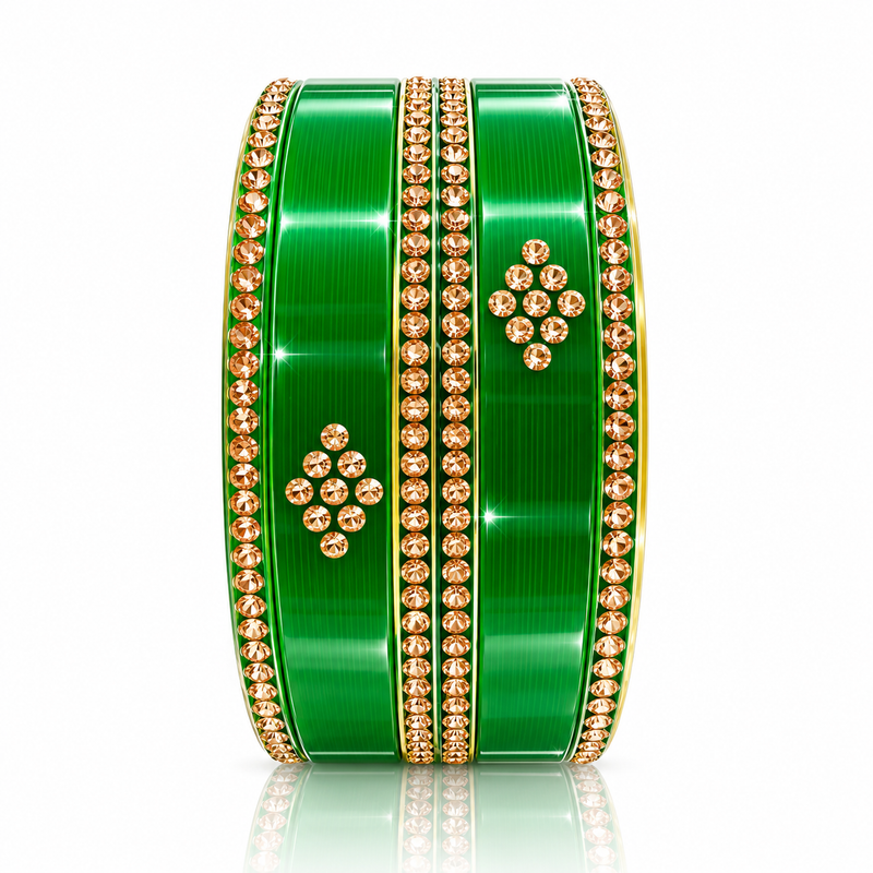 Sawan Special Beautiful Green Glass Bangles with Stone Work✨