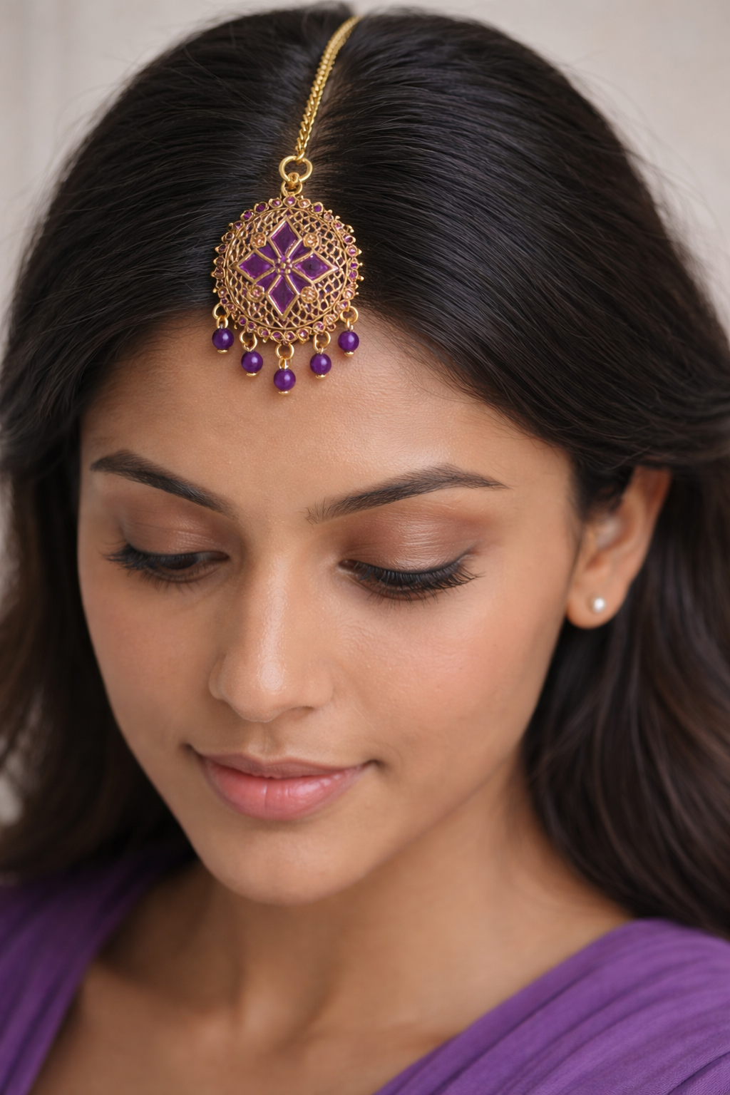 Anti-Tarnish Elegant Gold Finish Earrings with Matching Tika Set