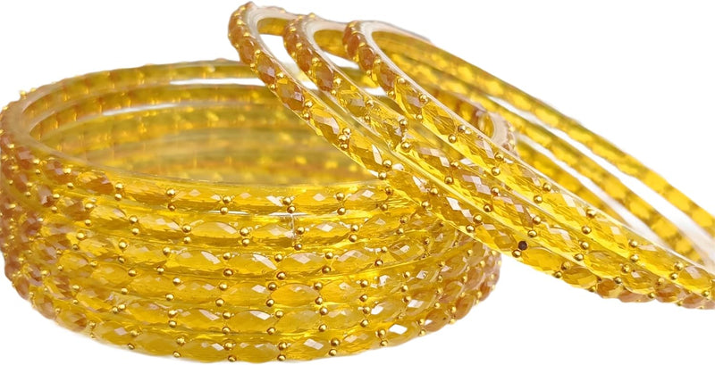 Classic Crystal Look Bangles yellow colour Pack of 12 with Shiny Finish
