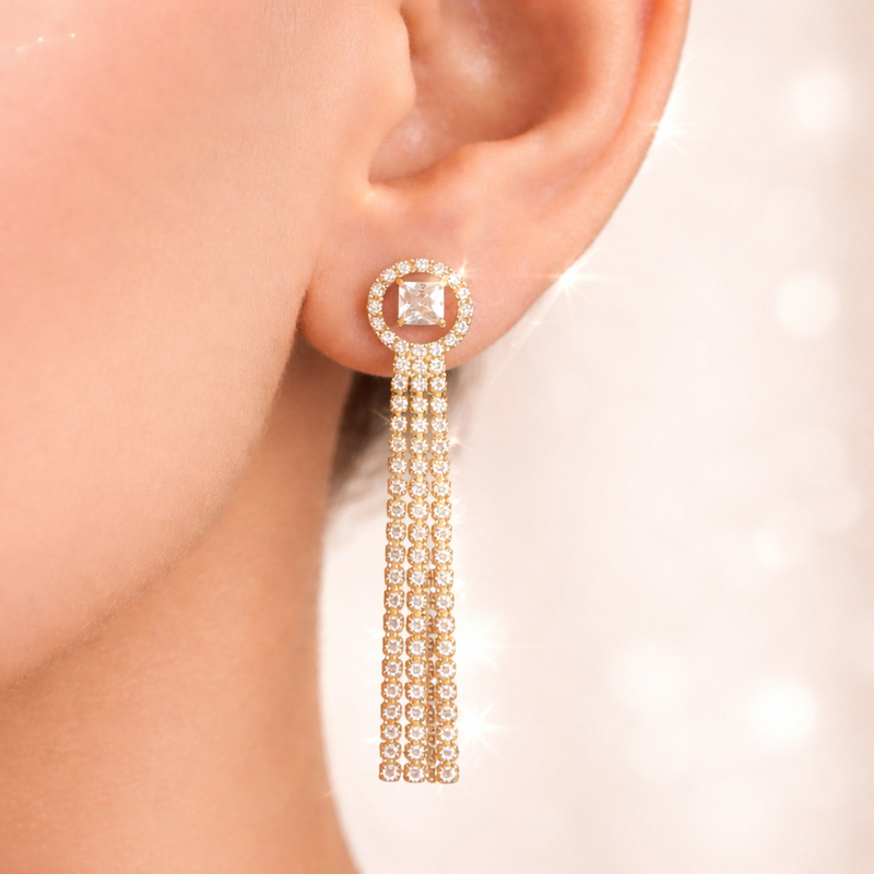Luxury Anti-Tarnish Gold Crystal Tassel Earrings –
