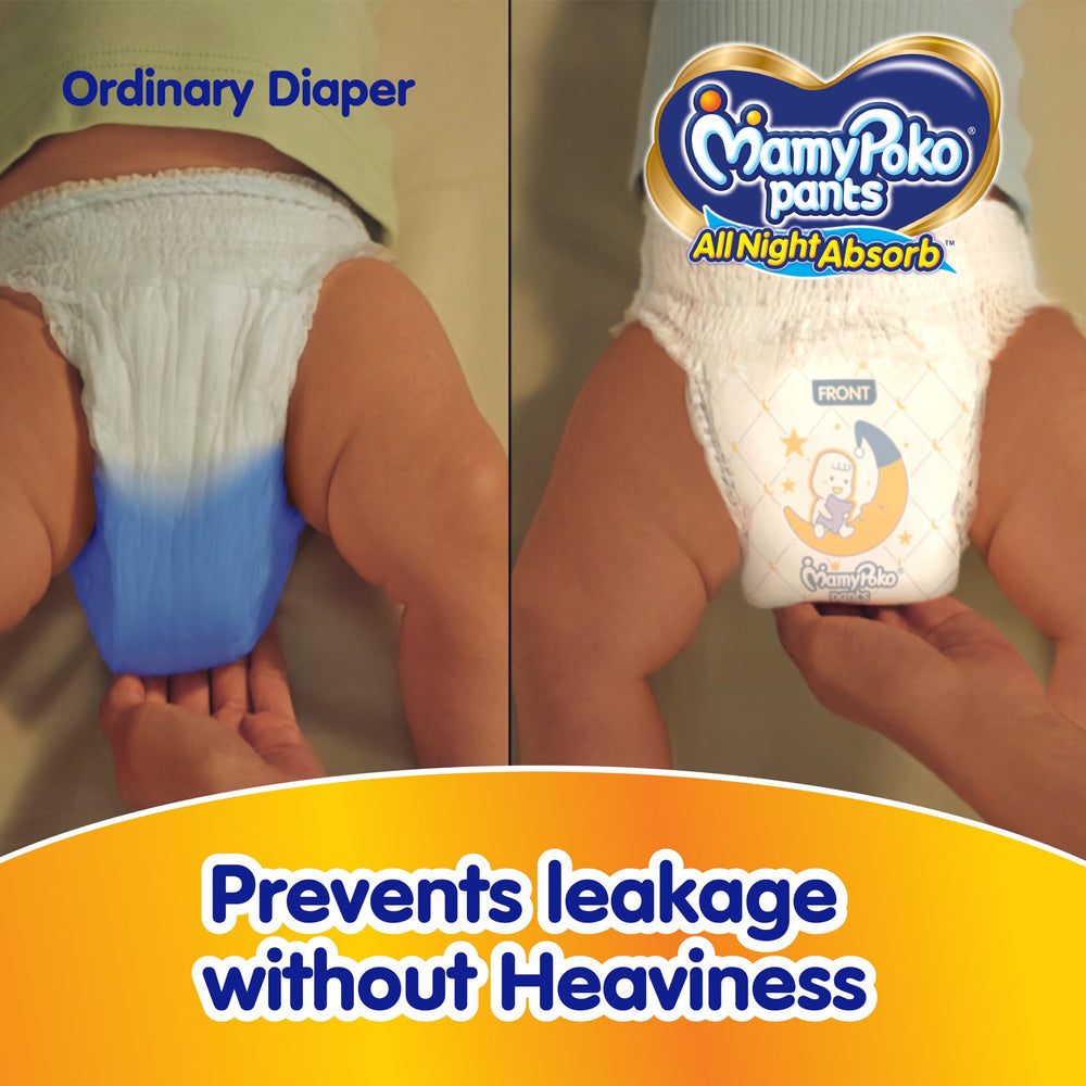 Mamypoko pants All Night Absorb| Pant Style Baby Diapers X- Large Size(XL), 22 Count, Ideal for 12-17Kgs|+50% wider and repeated absorption for all night 12hr protection from leakage |