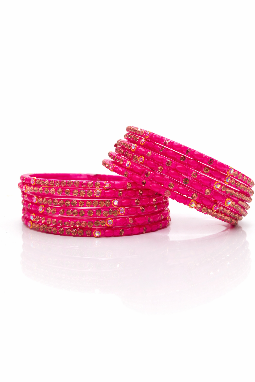 Rani Pink Rhinestone Designer Bangles Set – Stylish Ethnic Jewellery (set of 12)