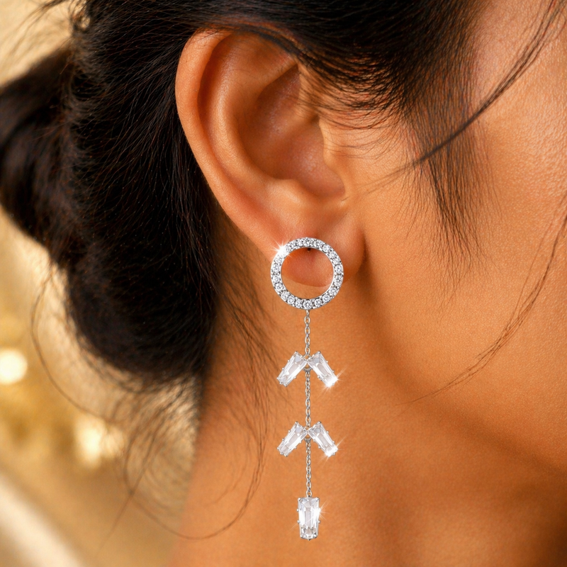 Luxury Crystal Chain Drop Earrings – Anti-Tarnish Finish
