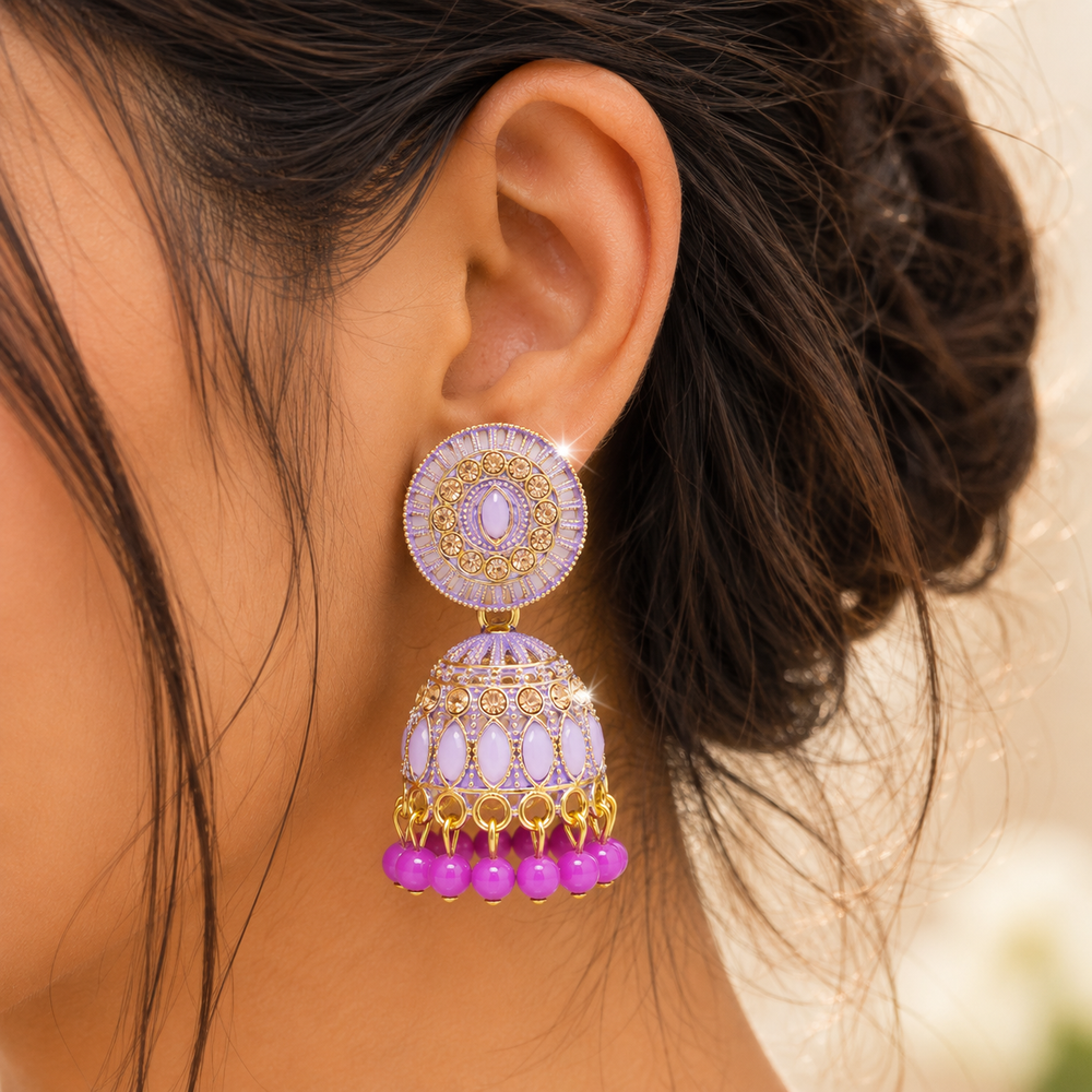 Soft Pink Gold Plated Ethnic Earrings for girls & women