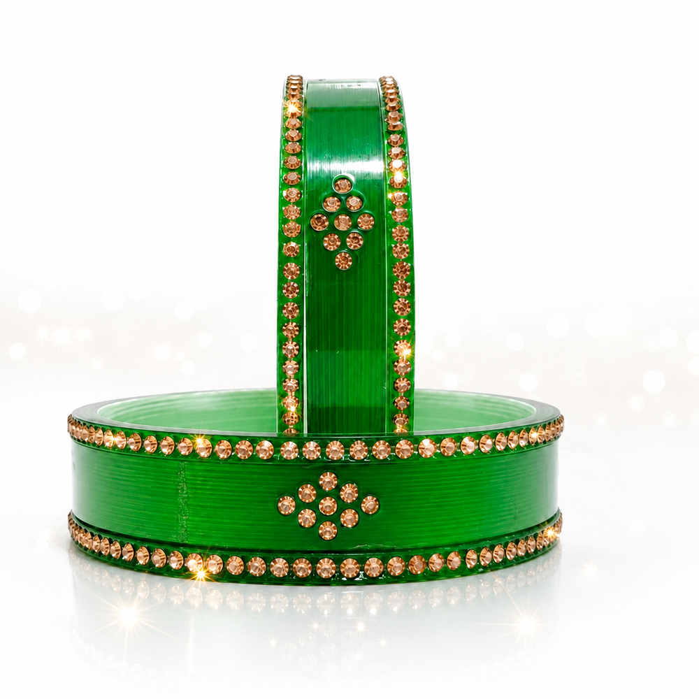 Sawan Special Beautiful Green Glass Bangles with Stone Work✨
