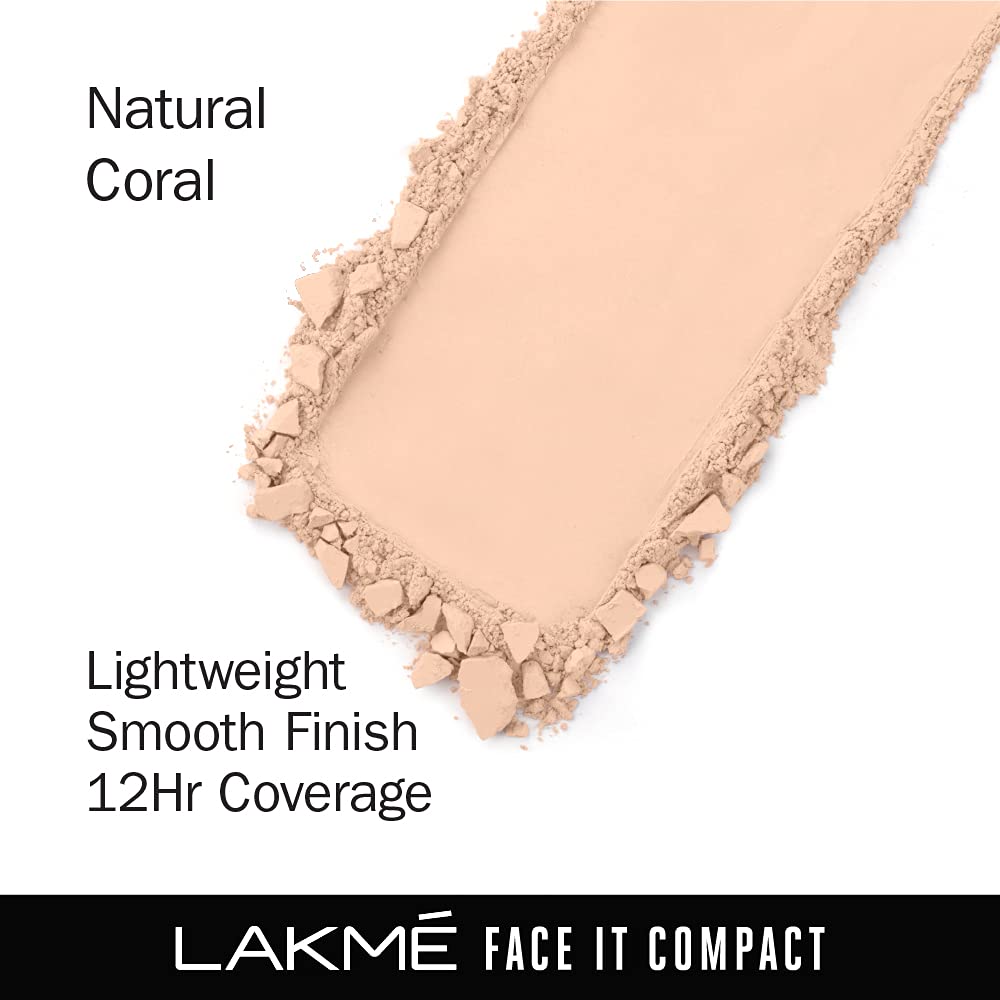 Lakme Forever Matte Compact, Smooth Finish, Lightweight Compact Powder That Lasts for 12 HrsFor A Natural Even Toned Look, Coral, 9g