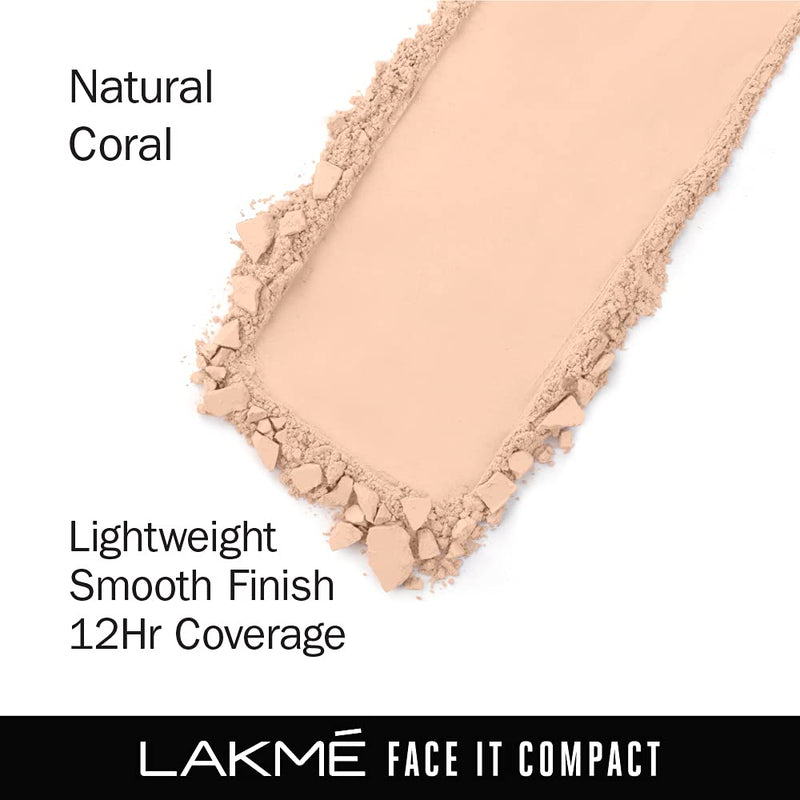 Lakme Forever Matte Compact, Smooth Finish, Lightweight Compact Powder That Lasts for 12 HrsFor A Natural Even Toned Look, Coral, 9g