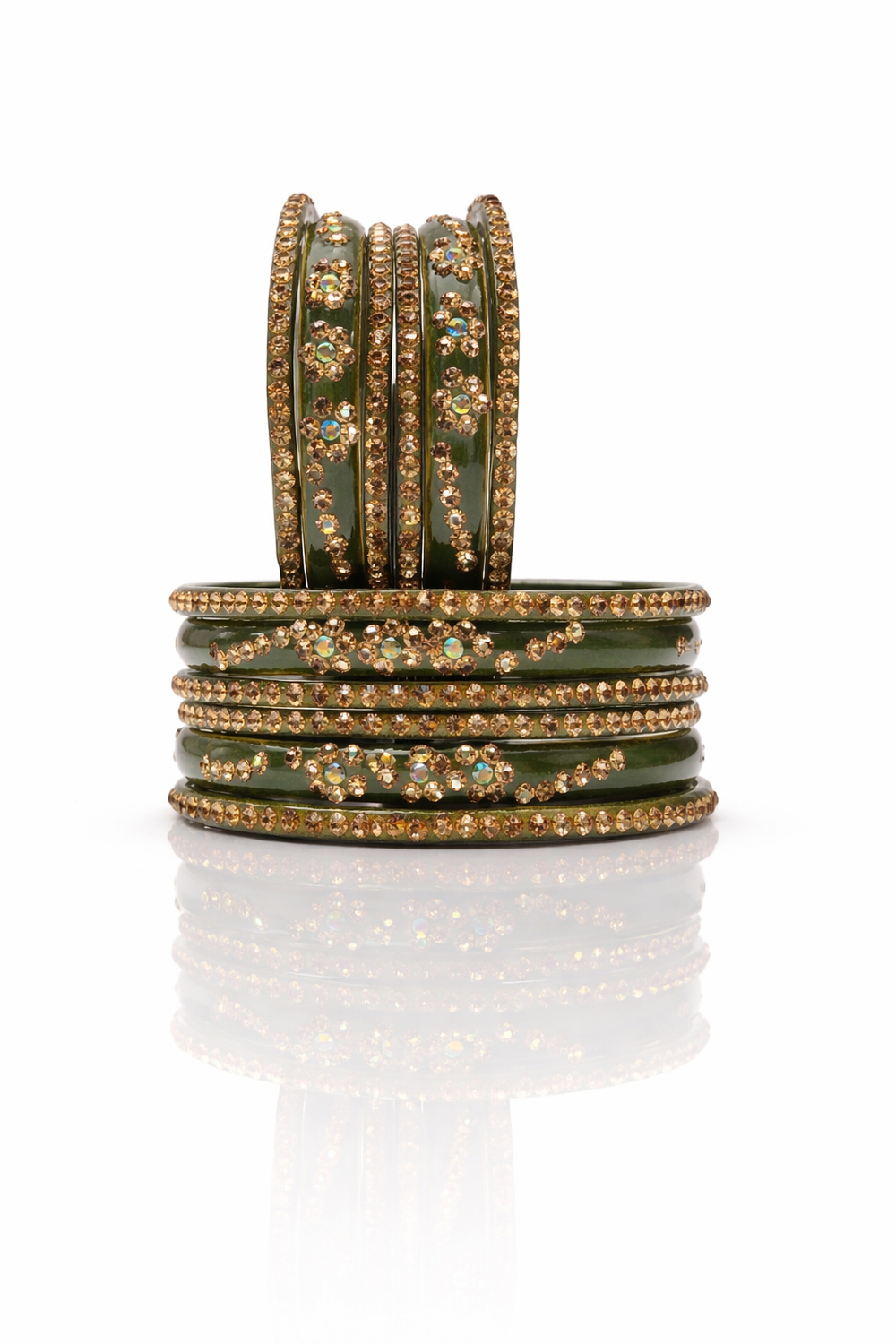Anti-Tarnish Mehndi Stone Studded Bangles – Premium 3 Pcs Designer Set