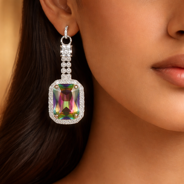 Luxury Anti-Tarnish Rainbow Crystal Drop Earrings – Elegant Multicolor Stone Design