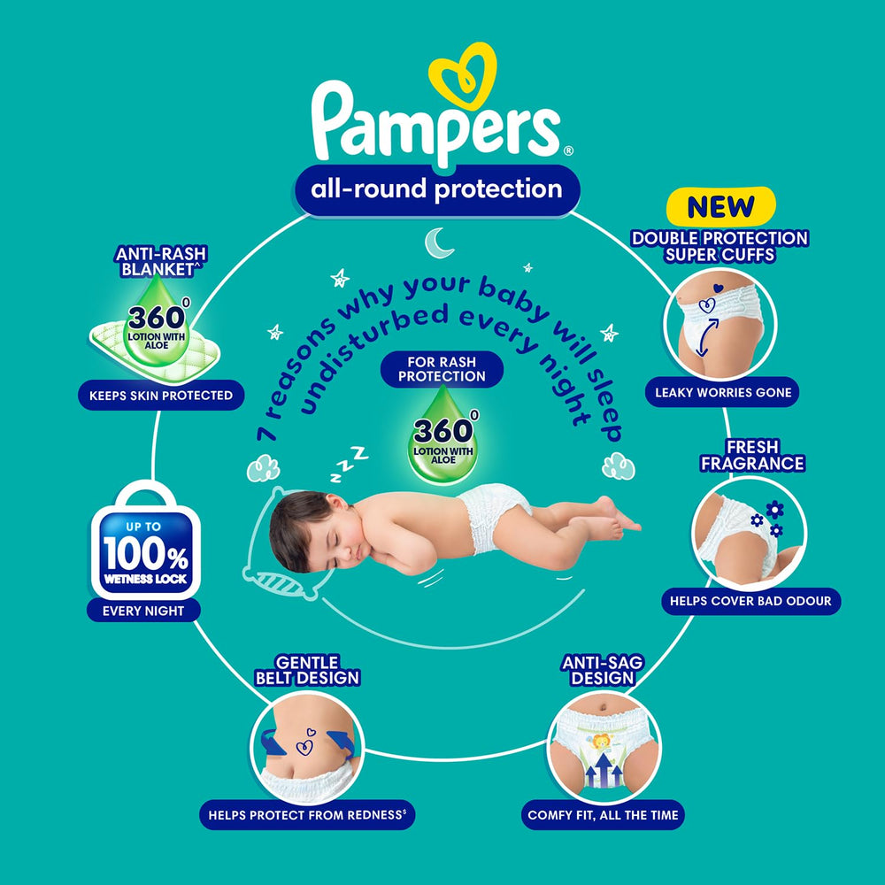Pampers Happy Sleep Pant Style Baby Diapers, Small (L), 26 Count, 1 Pampers = 1 Night Sleep, with Anti Rash Shield, 9-14 Kg Diapers