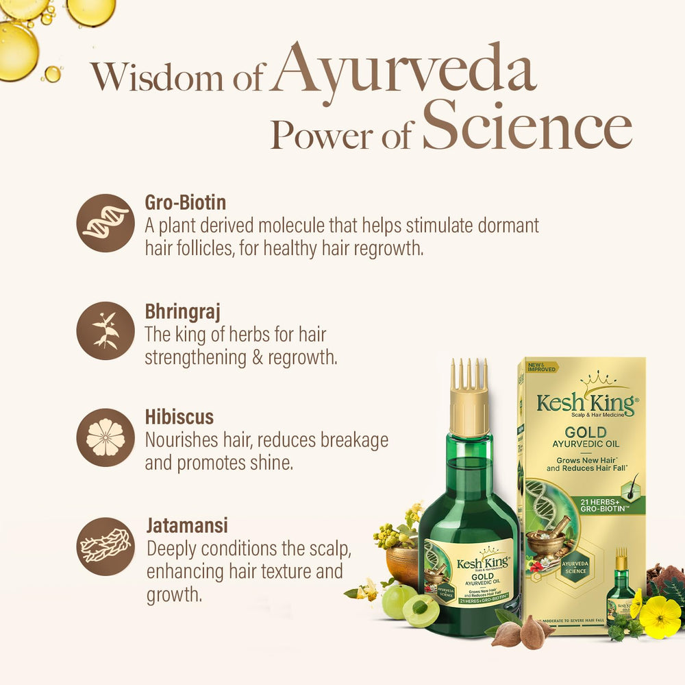 Kesh King Gold Ayurvedic Hair Oil with 21 Herbs and Gro-Biotin, Helps Grow New Hair and Reduce Hair Fall, Comes with a Hairfall Reduction Tracker, 100ml