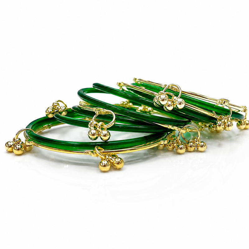 Sawan Special Green Glass Bangles with Kashmiri Ghungroo Bangles – Set of 32 Pcs