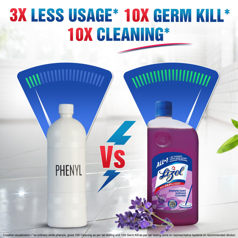 Lizol Disinfectant Surface & Floor Cleaner Liquid, Lavender - 500 ml | Suitable for All Floor Cleaner Mops | Kills 99.9% Germs| India's #1 Floor Cleaner